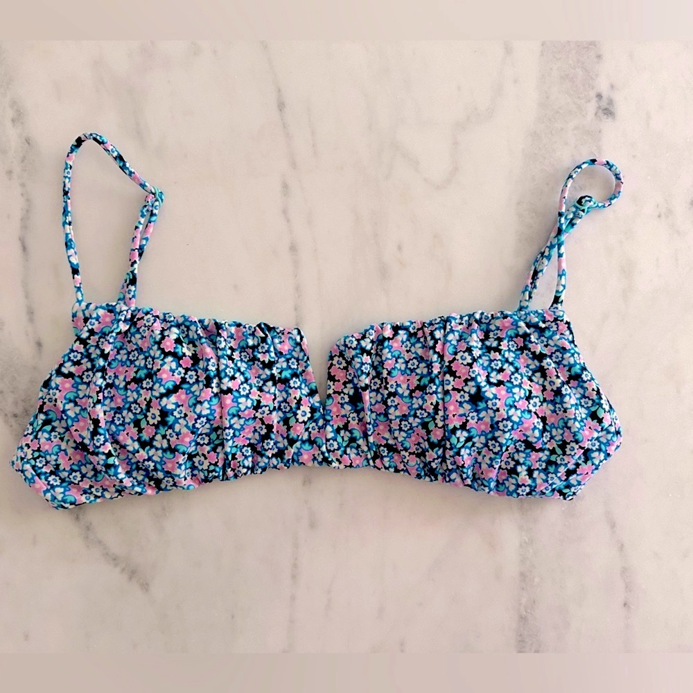 RVCA Mint Green Bikini Top with Floral Trim